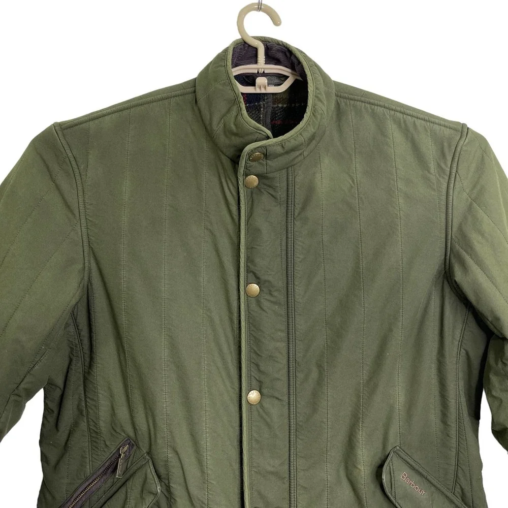 Barbour Mens Quilted Lined Barn Chore Utility Quilted Jacket Green Size XL_3